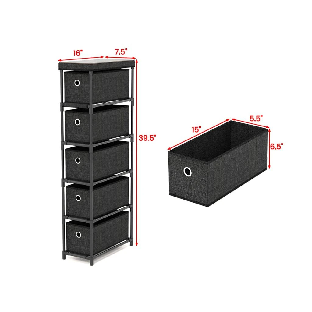 Hivvago Vertical 5-Drawer Storage Chest with Narrow Profile and Metal Frame 3