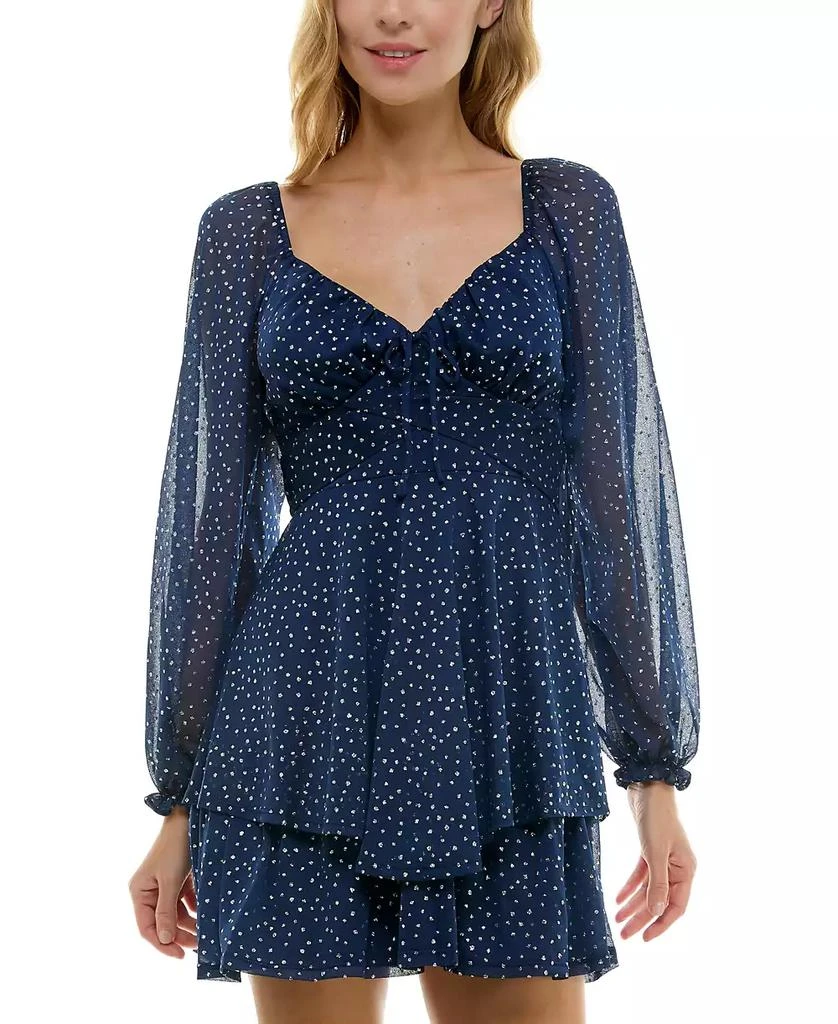 Crystal Doll Crystal Dot Juniors' Glitter-Dot Bow-Trim Long-Sleeve Dress 4