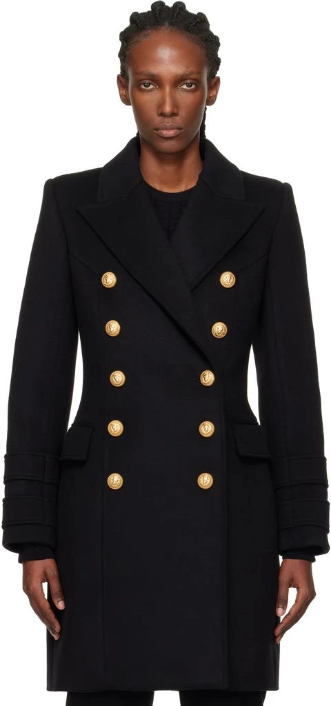 Balmain Black 10-Buttons Wool 
Cashmere Coat 1