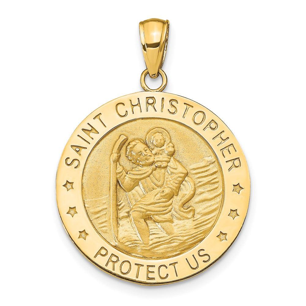 Diamond2Deal 14k Yellow Gold and Satin Solid Saint Christopher Medal Round Pendant