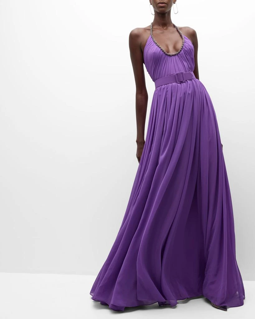 Belted Ruched Halter Gown  On Sale Now with Up to 64% Off | Discover  Exclusive Deals & Savings at BeyondStyle  Authentic Badgley Mischka  women|Women|women's clothing|gowns|dresses with Limited-Time Discounts,  Free Shipping,