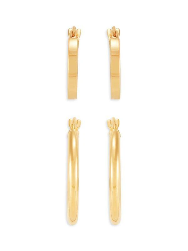Saks Fifth Avenue Set of 2 14K Yellow Gold Round Hoop And Square Tube Huggie Earrings 2