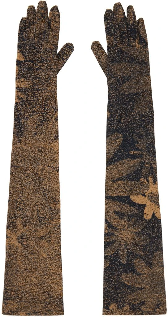 MM6 Tan & Black Printed Floral Gloves 1