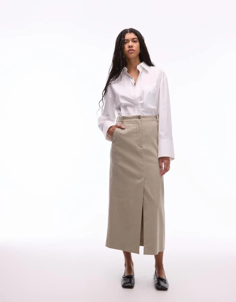 ARKET ARKET linen utility midaxi skirt in beige 1
