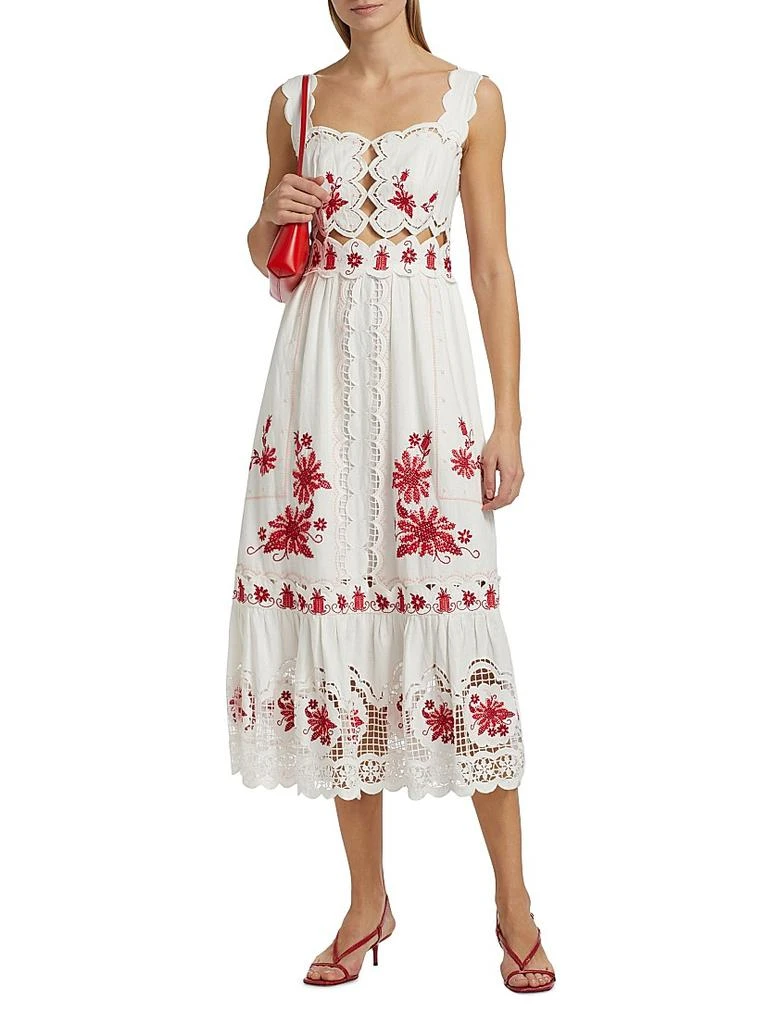 knee length dresses for ladies Navy Blue Embroidered Richelieu Midi Dress main image 1