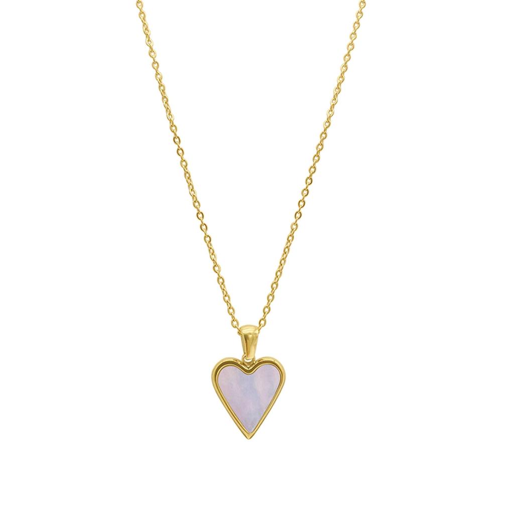 ADORNIA Tarnish Resistant 14k Gold Plated White Mother of Pearl Heart Necklace