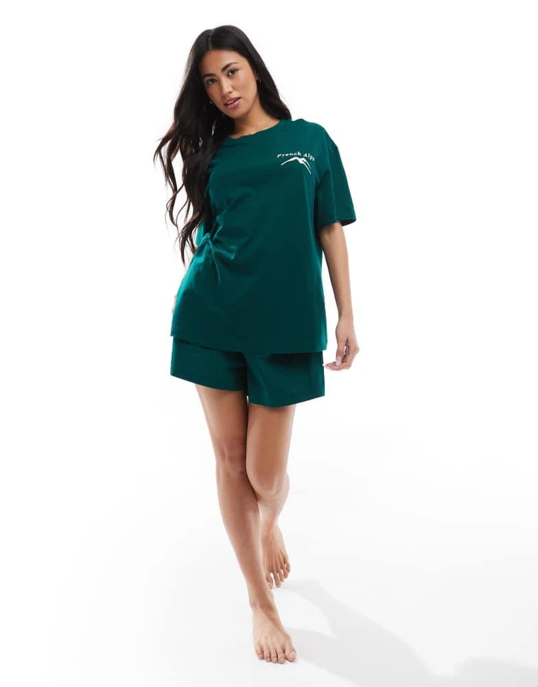 ASOS ASOS DESIGN oversized graphic tee & woven boxer short pyjama set in green 4
