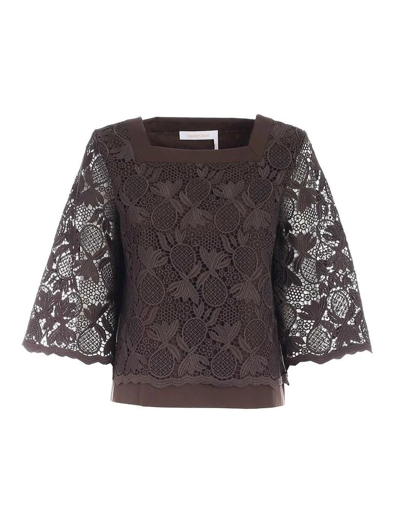 See by Chloé See By Chloé Lace-Detailed Square Neck Blouse 1