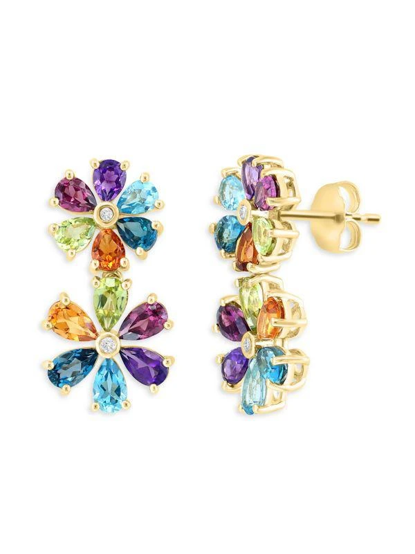 Effy 14K Yellow Gold & Multi Stone Floral Drop Earrings 1