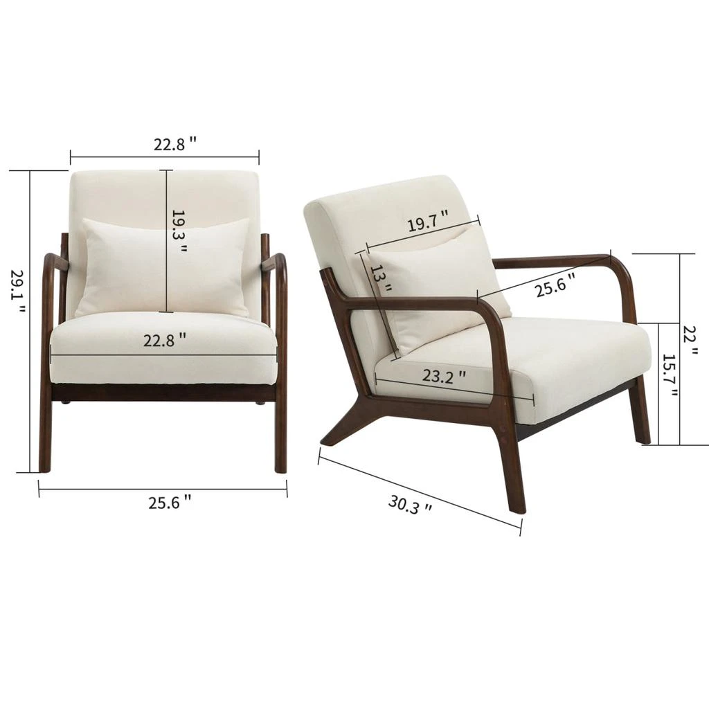 Streamdale Furniture Streamdale Mid Century Modern Accent Chair with Wood Frame 
Waist Cushion 5