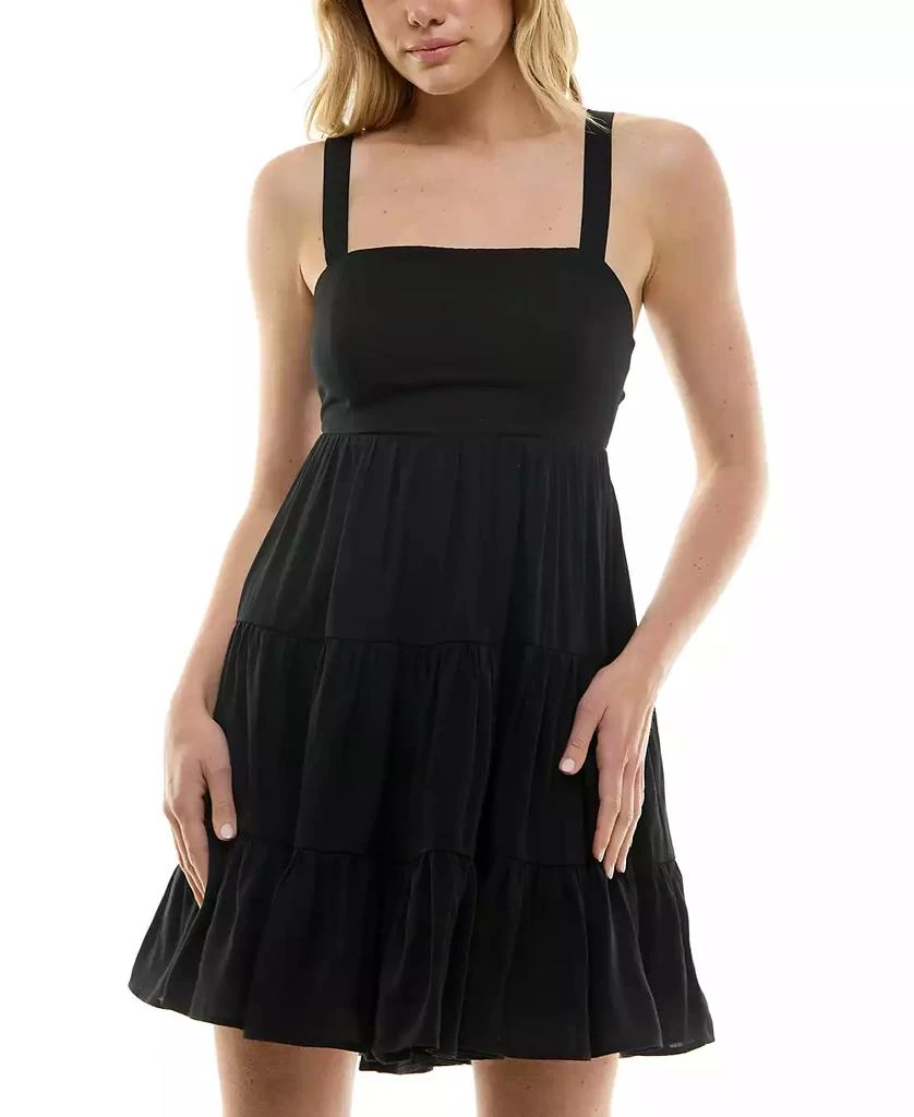 Trixxi Juniors' Solid Tie-Back Tiered Fit & Flare Woven Dress 5