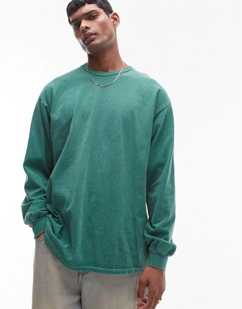 Topman Topman vintage wash long sleeve t-shirt in sport green 1