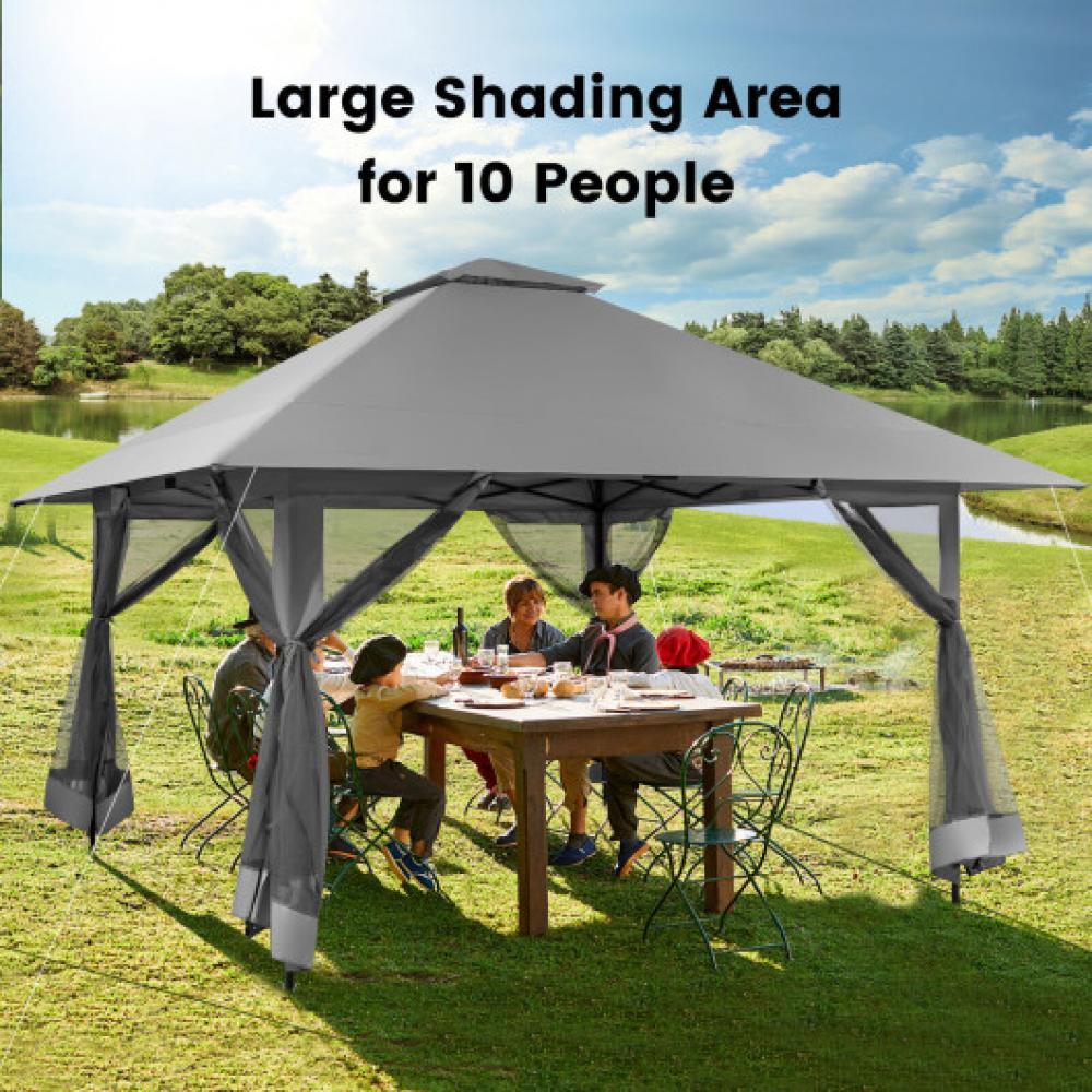 Hivvago 13 x 13 Feet Pop-up Instant Canopy Tent with Mesh Sidewall-Gray