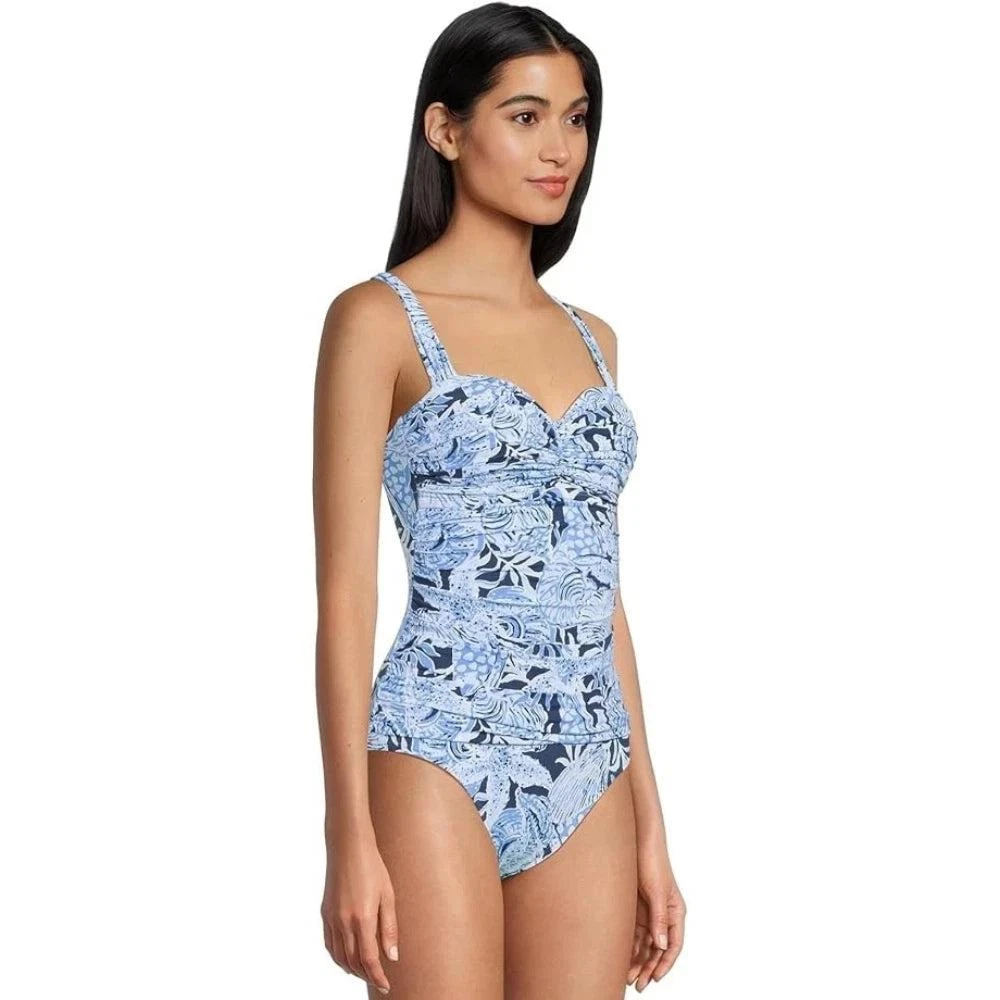 Lilly Pulitzer Solaria Swimsuit Women's Blue Tropical Ruched One Piece RED415 2