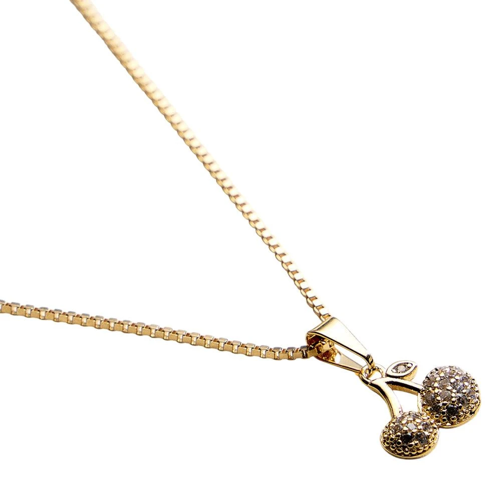 FASHNZFAB 18K Gold Filled CZ Stone Paved Cherry Pendant Necklace 4