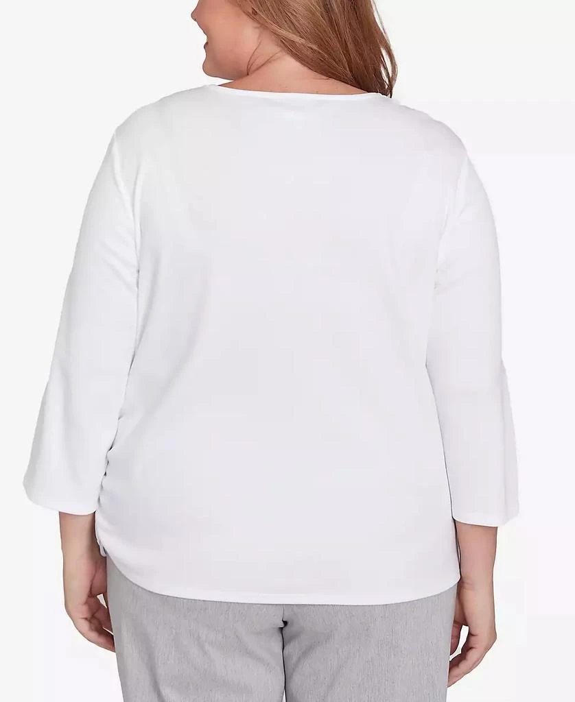 Alfred Dunner Plus Size Dress Code Linear Knit Floral Embroidered Crew Neck Top 2