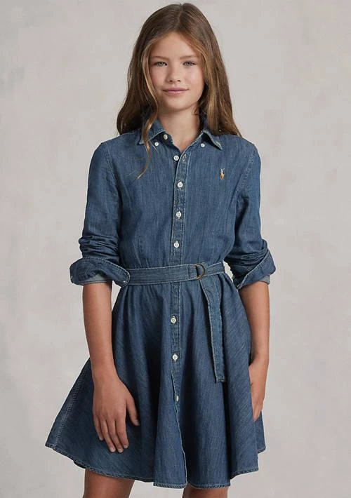 Ralph Lauren Girls 7-16 Belted Cotton Denim Shirtdress 2