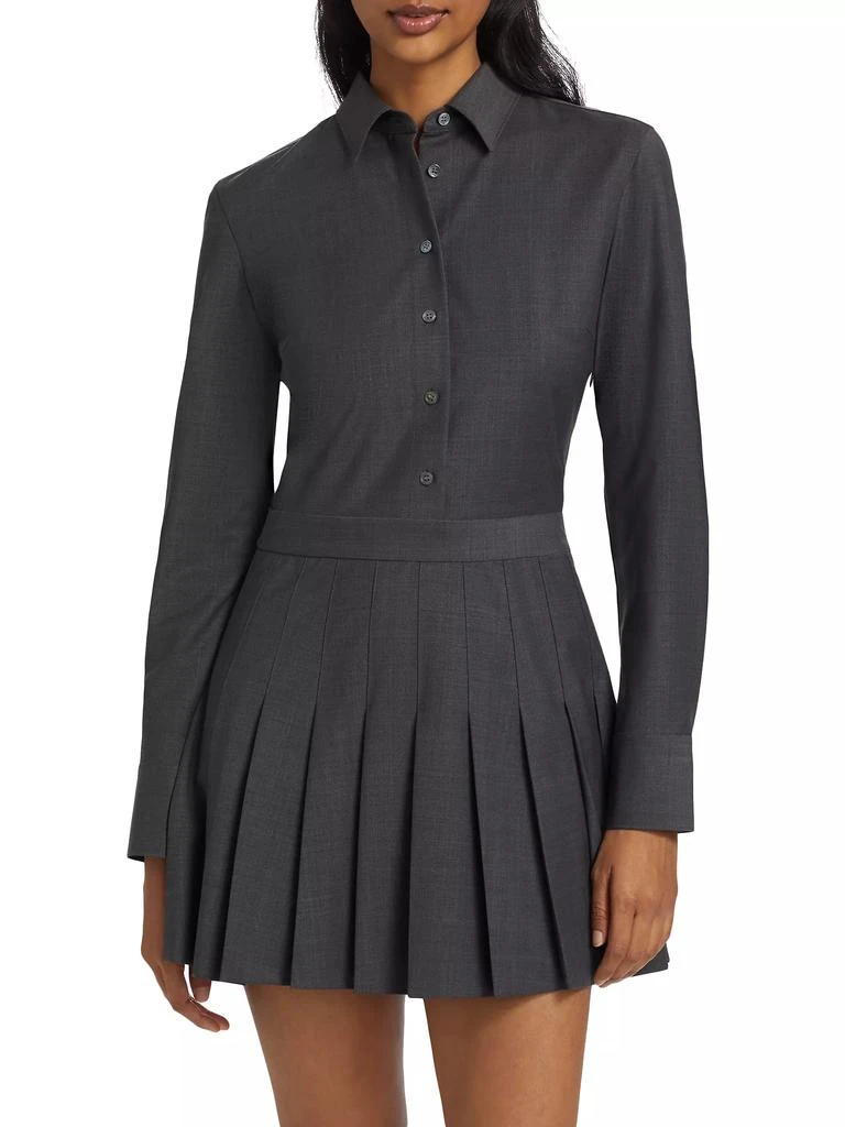 Theory Wool-Blend Pleated-Skirt Mini-Shirtdress 3