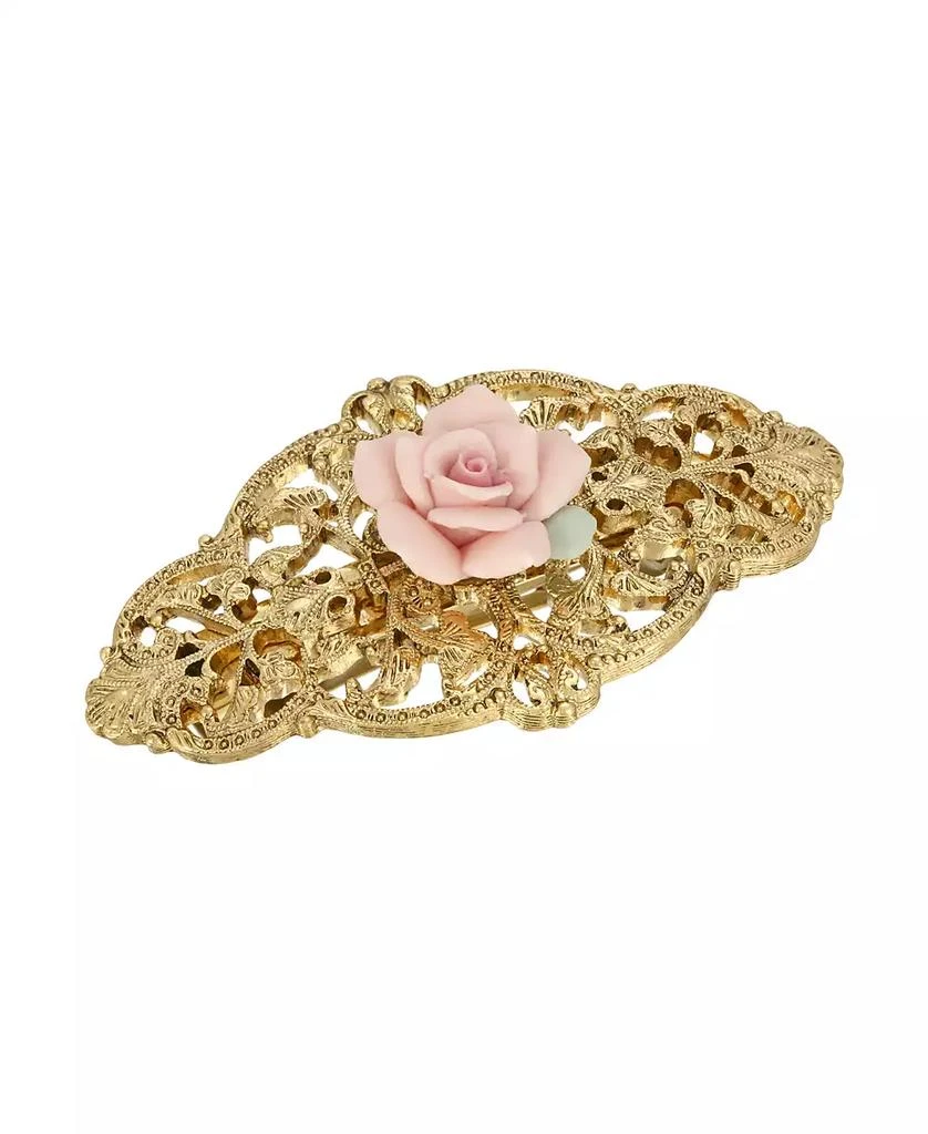 2028 Women's Gold-Tone Porcelain Rose Hair Barrette 1