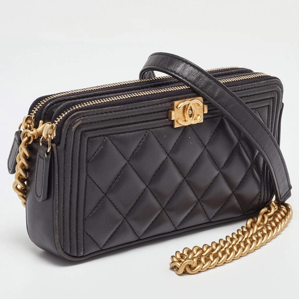 Chanel Chanel Grey Quilted Leather Boy Double Zip Chain Clutch 3