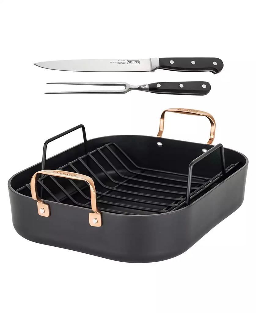 VIKING Hard Anodized Non-Stick Roaster with Rack and Carving Set, Copper Handles