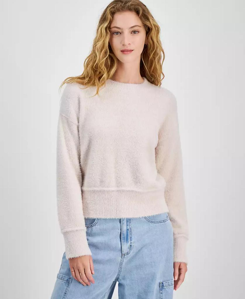 Hippie Rose Juniors' Cozy Drop-Shoulder Eyelash Lurex Crewneck Sweater