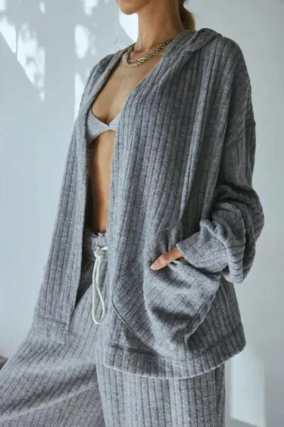 Out From Under Out From Under Poppy Ribbed Knit Hooded Cardigan 1