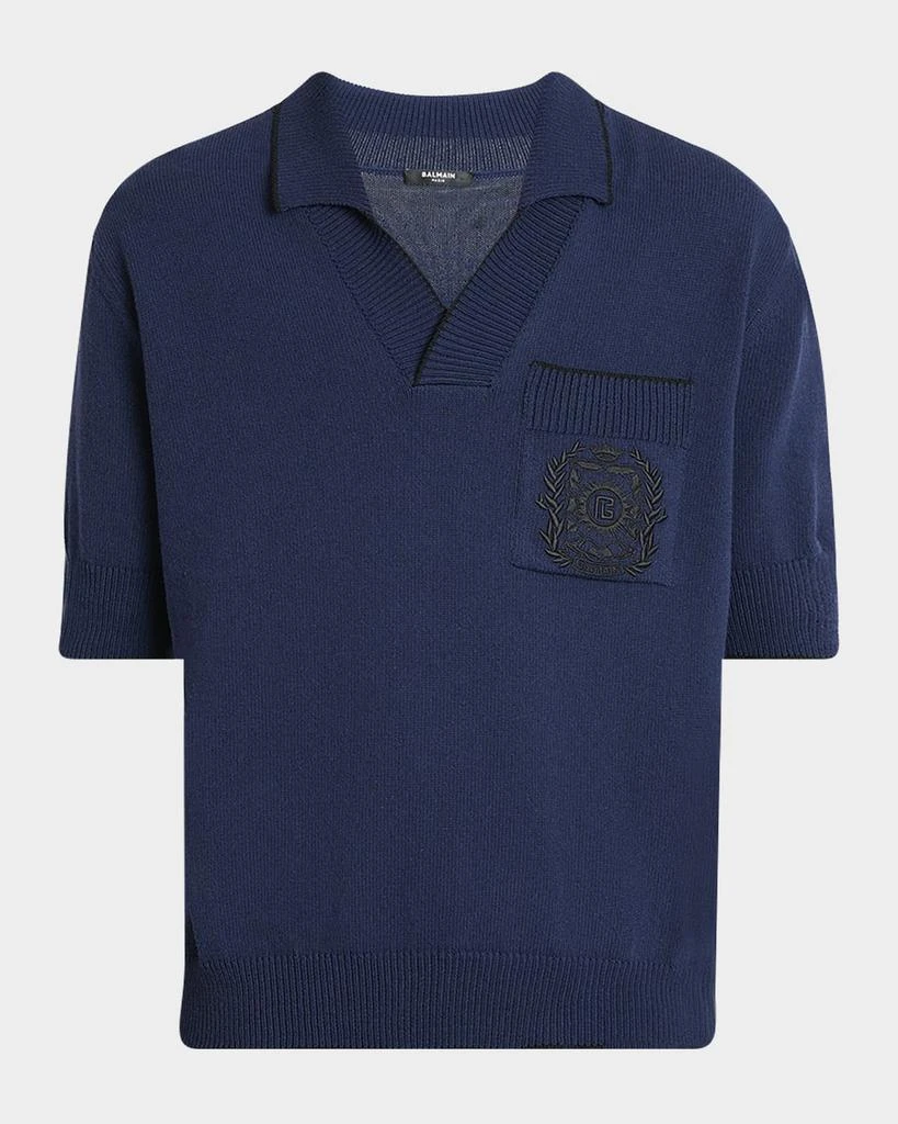 Balmain Men
s Pocket Emblem Knit Polo Shirt 1