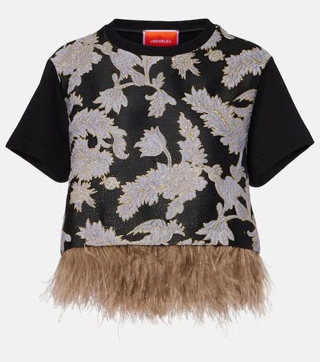 LA DOUBLE J La Scala embroidered feather-trimmed top 1