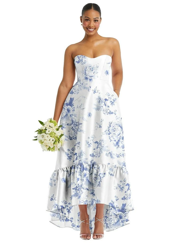 Alfred Sung Strapless Floral High-Low Ruffle Hem Maxi Dress with Pockets 1
