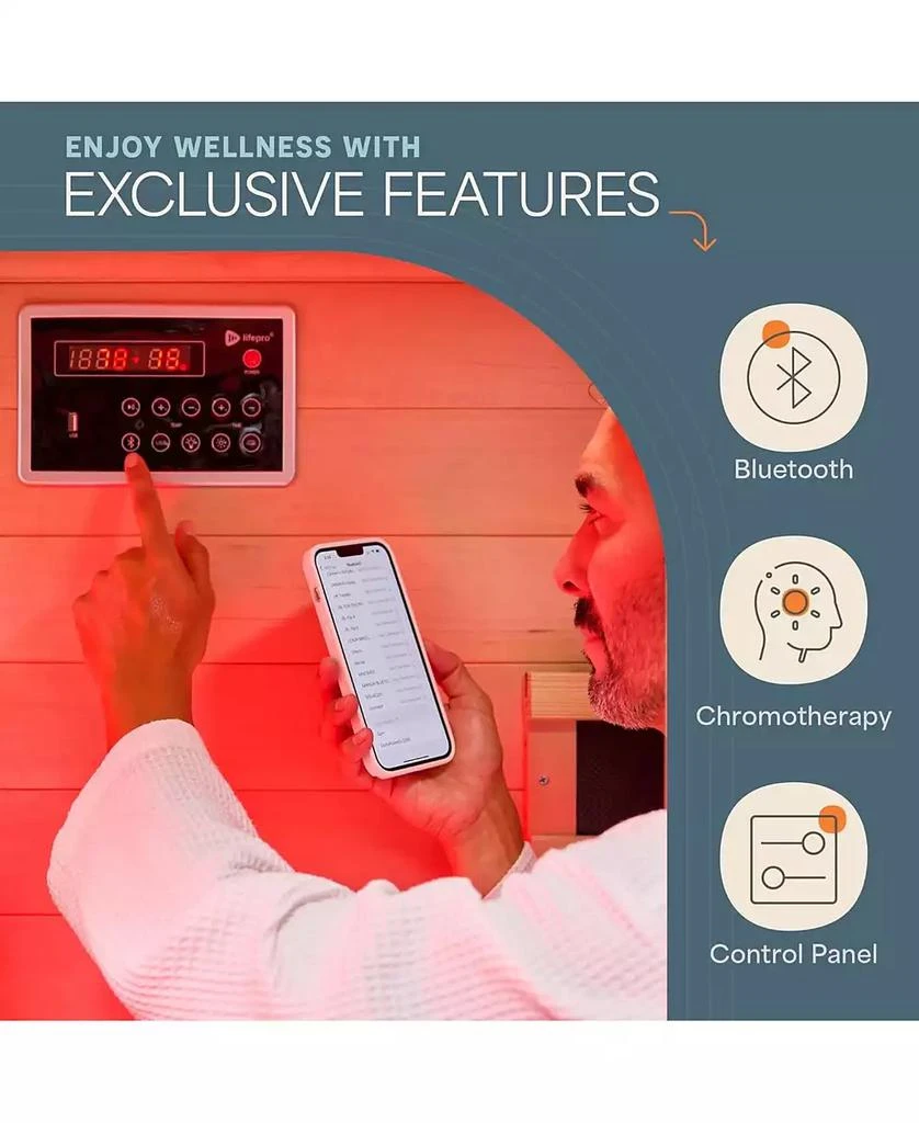 LifePro RejuvaCure Far Infrared Sauna with Red Light, Bluetooth 
Chromotherapy – 1-Person Indoor Home Sauna Box with 7 Carbon Heaters 
Canadian Hemlock for Relaxation 
Wellness 5