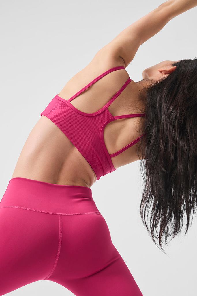 Alo Airlift Ribbed Jump Start V-Neck Bra - Pink Summer Crush