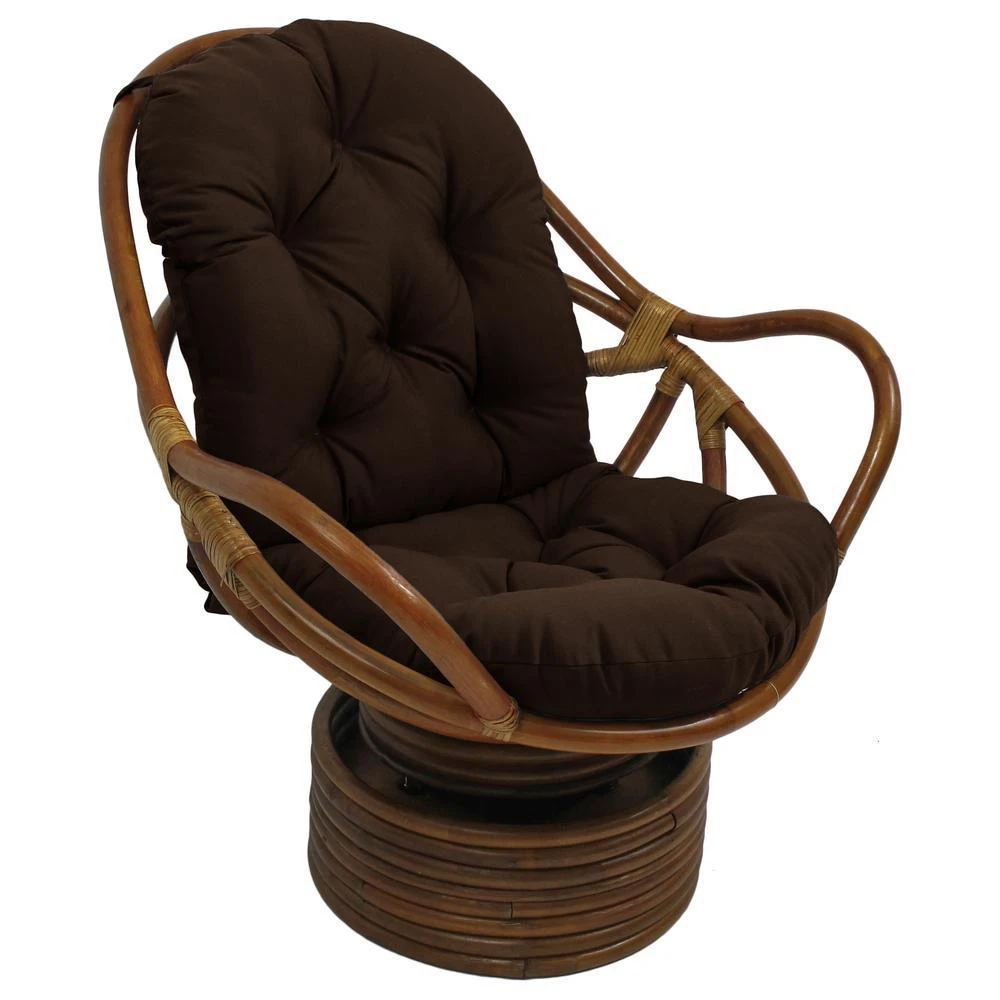 International Caravan Rattan Swivel Rocker with Outdoor Fabric Cushion, Cocoa