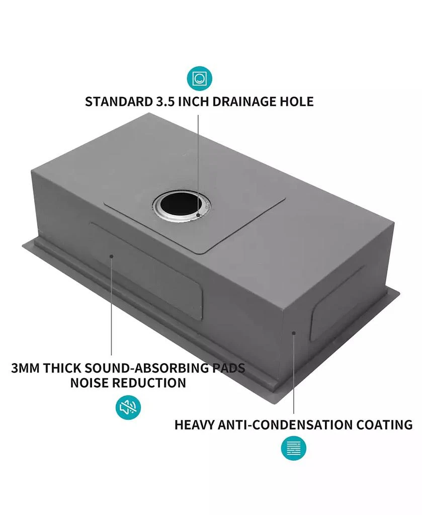Flynama 32x19x10 Inch Single Bowl Undermount Workstation Kitchen Sink 16 Gauge 304 Stainless Steel Deep Sink With Cutting Board Colander 5