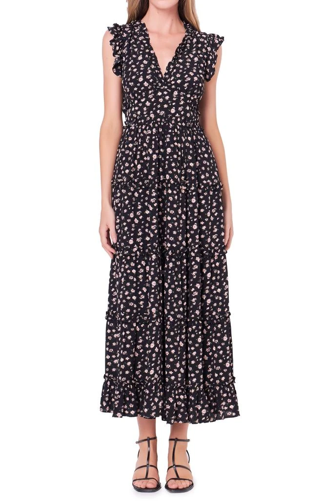English Factory Floral Ruffle Cap Sleeve Tiered Maxi Dress 1