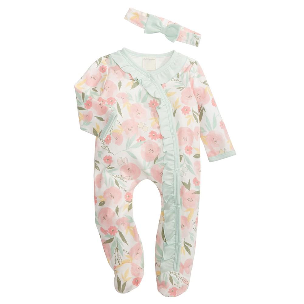 First Impressions Baby Girls Floral Footed Coveralls and Headband, 2 Piece Set, Created for Macy's