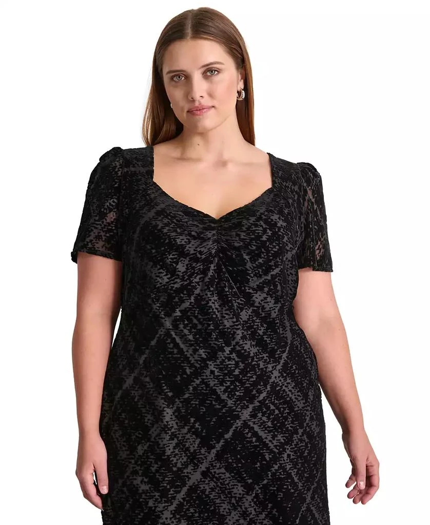 DKNY Plus Size Textured Sweetheart-Neck Midi Dress 4