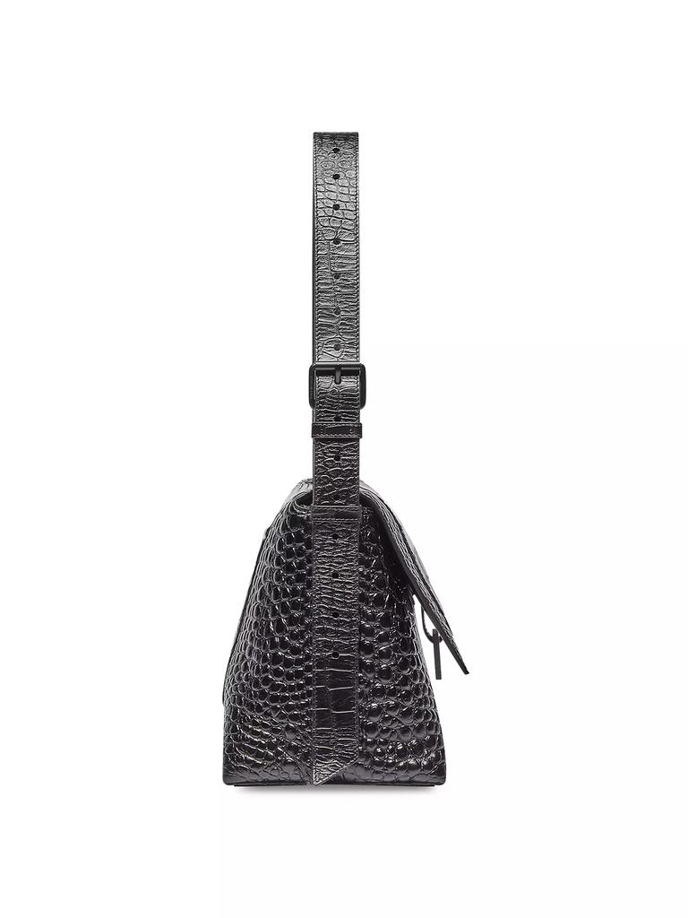 Balenciaga Downtown Medium Crocodile Embossed Shoulder Bag