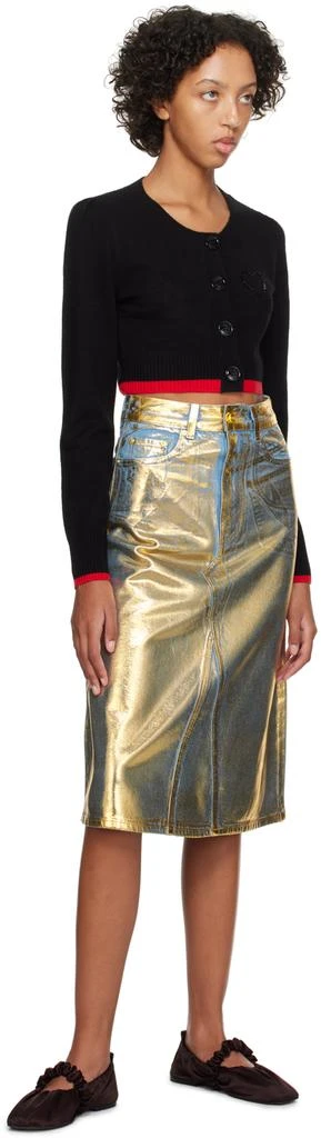 Ganni Blue & Gold Foil-Coated Denim Midi Skirt 4