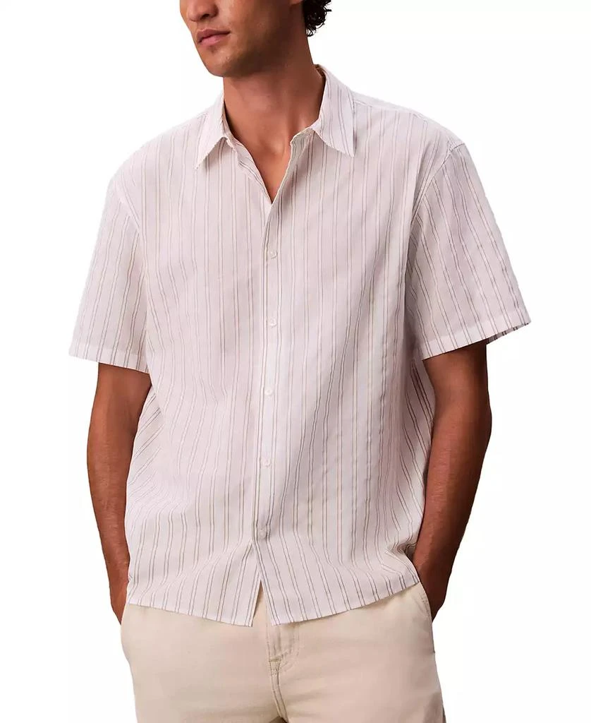 Calvin Klein Men's Cotton Striped Textured Short-Sleeve Shirt
