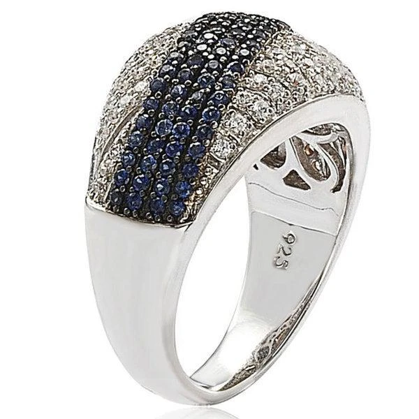 Suzy Levian Suzy Levian Sterling Silver Created Blue Sapphire Pave Crossover Ring 3
