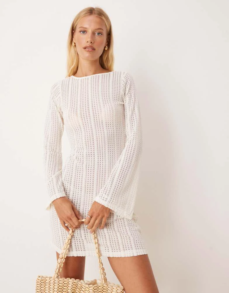 Brave Soul Brave Soul Long sleeve knitted mesh mini dress in off white 1