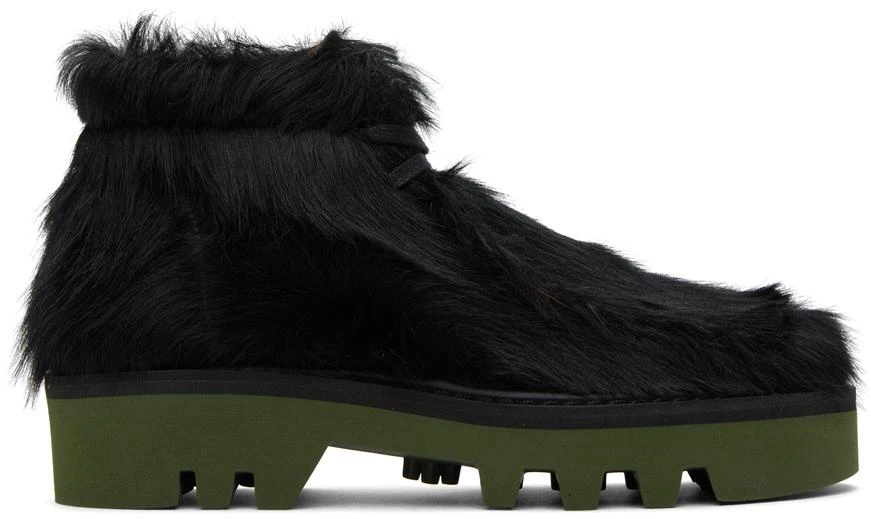 Dries Van Noten Black & Green Calf-Hair Boots 1