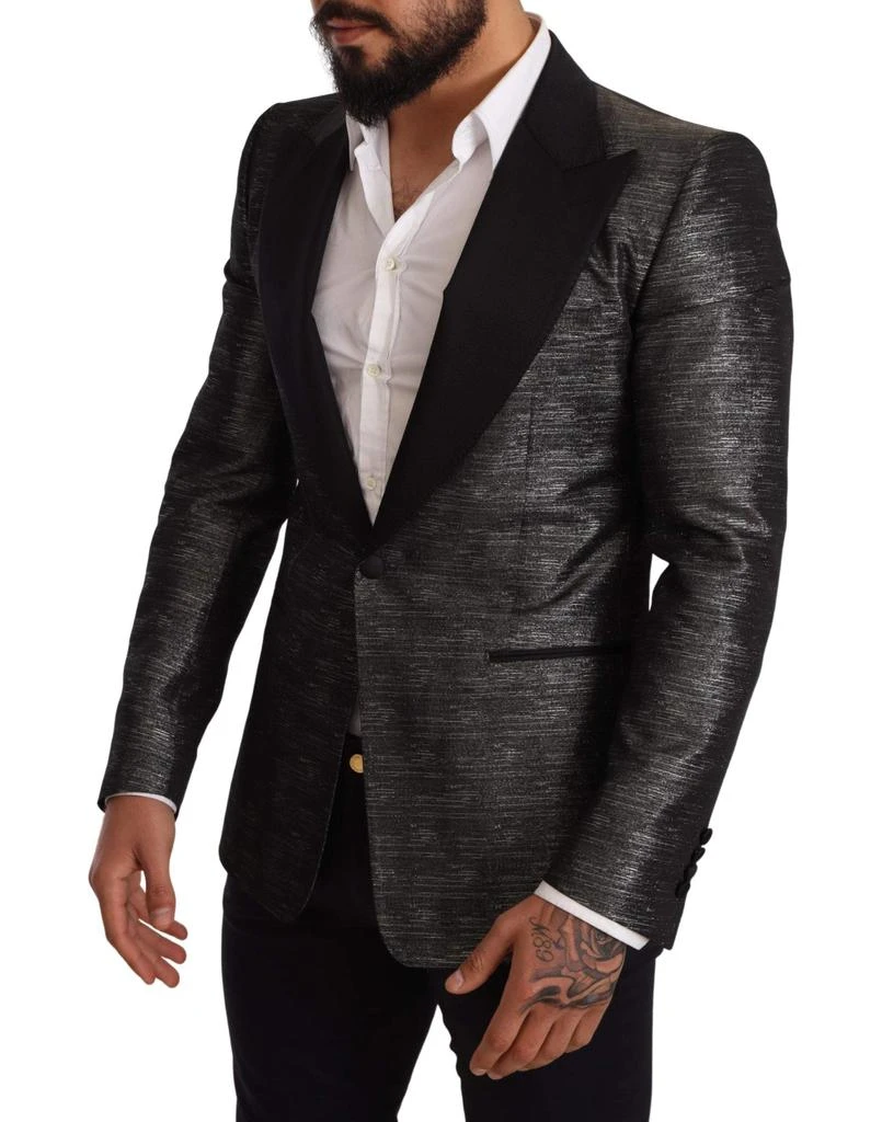 Dolce & Gabbana Dolce & Gabbana Gray Metallic Black Slim Tuxedo Blazer 2