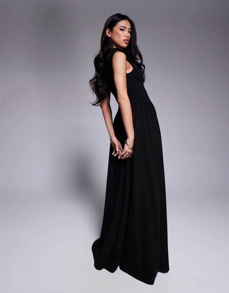Kaiia Kaiia exclusive sleeveless high neck gathered skirt maxi dress in black 3