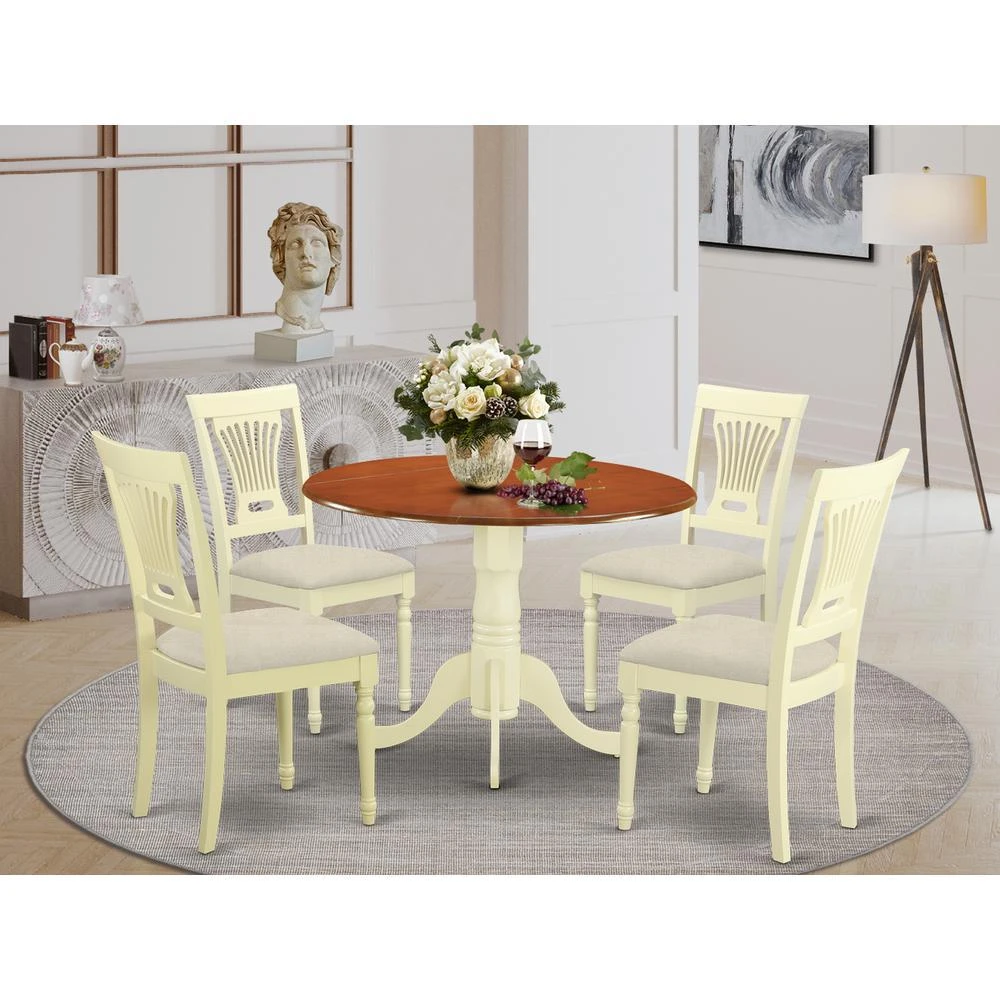East West Furniture DLPL5-BMK-C 5 PC Kitchen Table set-Dining Table and 4 Wooden Kitchen Chairs in Buttermilk and Cherry 2