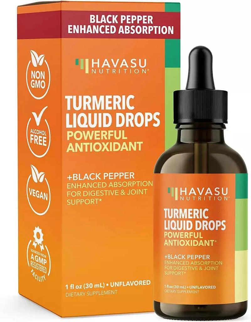 Havasu Nutrition Organic Turmeric Liquid Drops, Liquid Turmeric 1000mg Enhanced Absorption for Digestive 
Joint Support, Unflavored, 1 fl oz