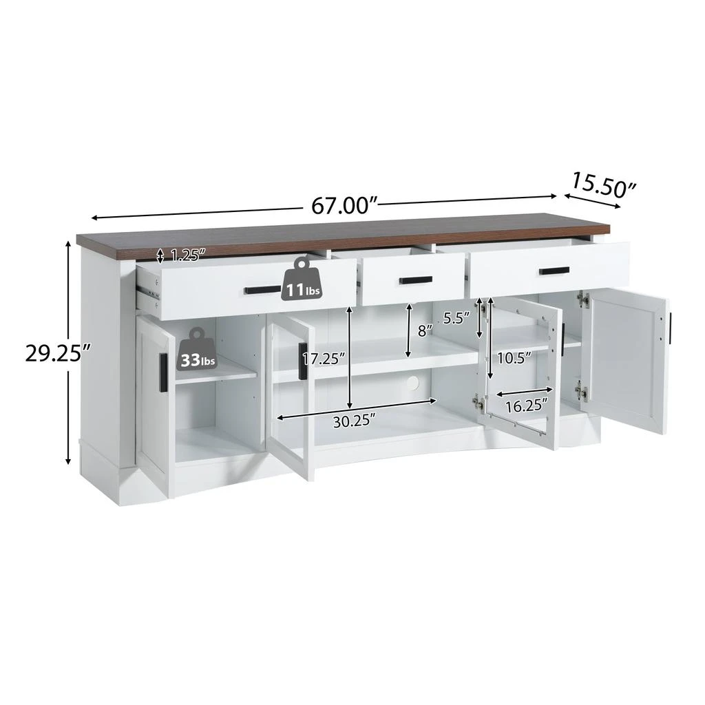 Streamdale Furniture Streamdale 67" White TV Console - Glass Doors
Storage 5