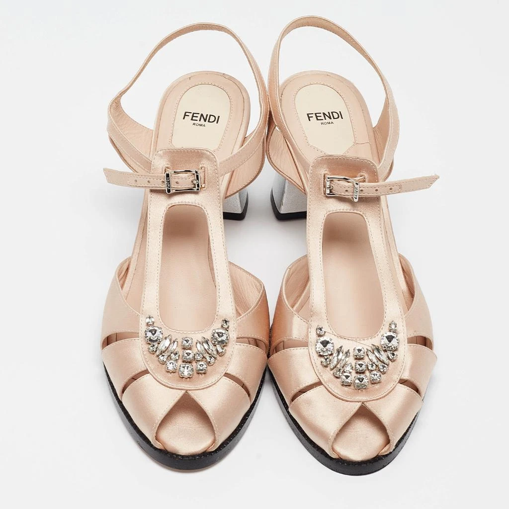Fendi Fendi Pink Satin Crystal Embellished T-Bar Ankle Strap Sandals Size 41 3