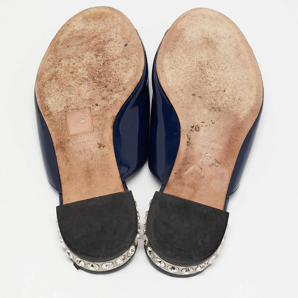 Miu Miu Miu Miu Blue Patent Leather Crystal Embellished Bow Flat Slides Size 38.5 6